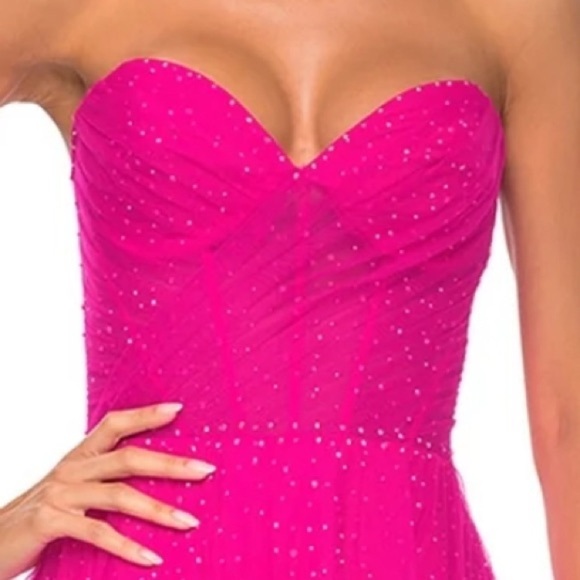 La Femme Hot Pink & Crystal Strapless Long Prom Ball Gown 31997 NWT - Picture 3 of 16